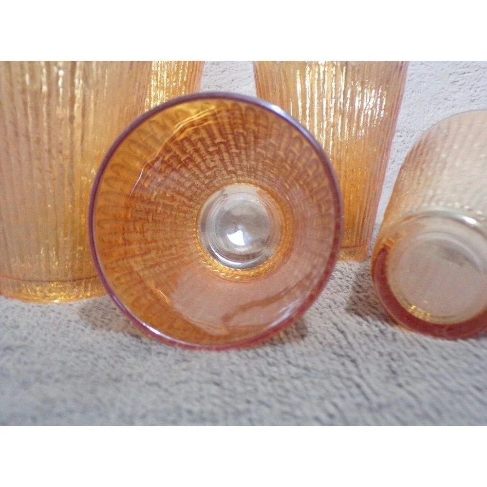 Vintage Jeanette Tree Bark Marigold Iridescent‎ Carnival Juice Glasses Set of 5